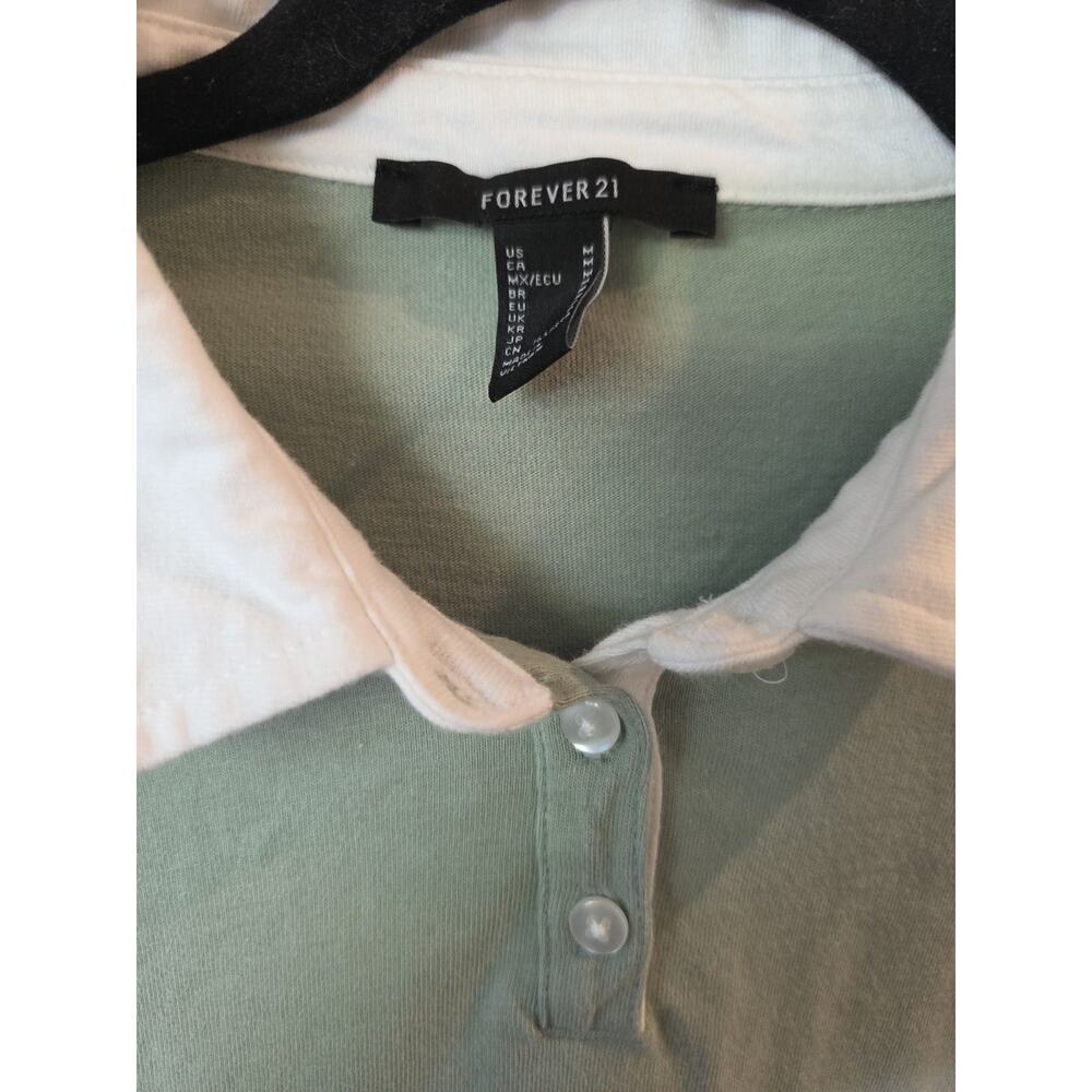 Womens 90's Y2K Green White Stripe Cropped Rugby Shirt Sz M Sporty Preppy Polo - Picture 3 of 5